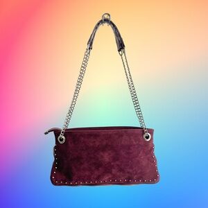 Burgundy Faux Suede Zip Close Crossbody Studded Detail NWOT